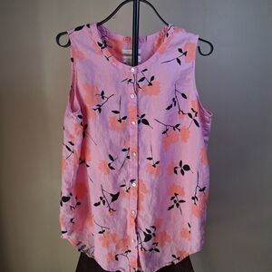 Cynthia Rowley Sleeveless Blouse with Pink and Black Floral Design